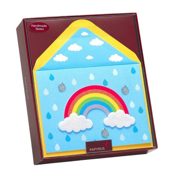 Papyrus Handmade 8 Rainbow Greeting Cards Set With Envelopes Blank Rain Drops - Picture 1 of 13